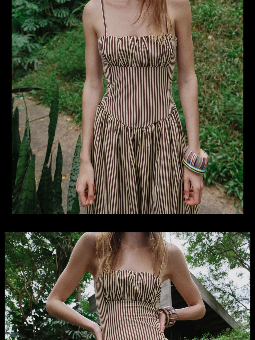Zara Brown and Cream Striped Spaghetti Strap Maxi Dress - Picture 2 of 2